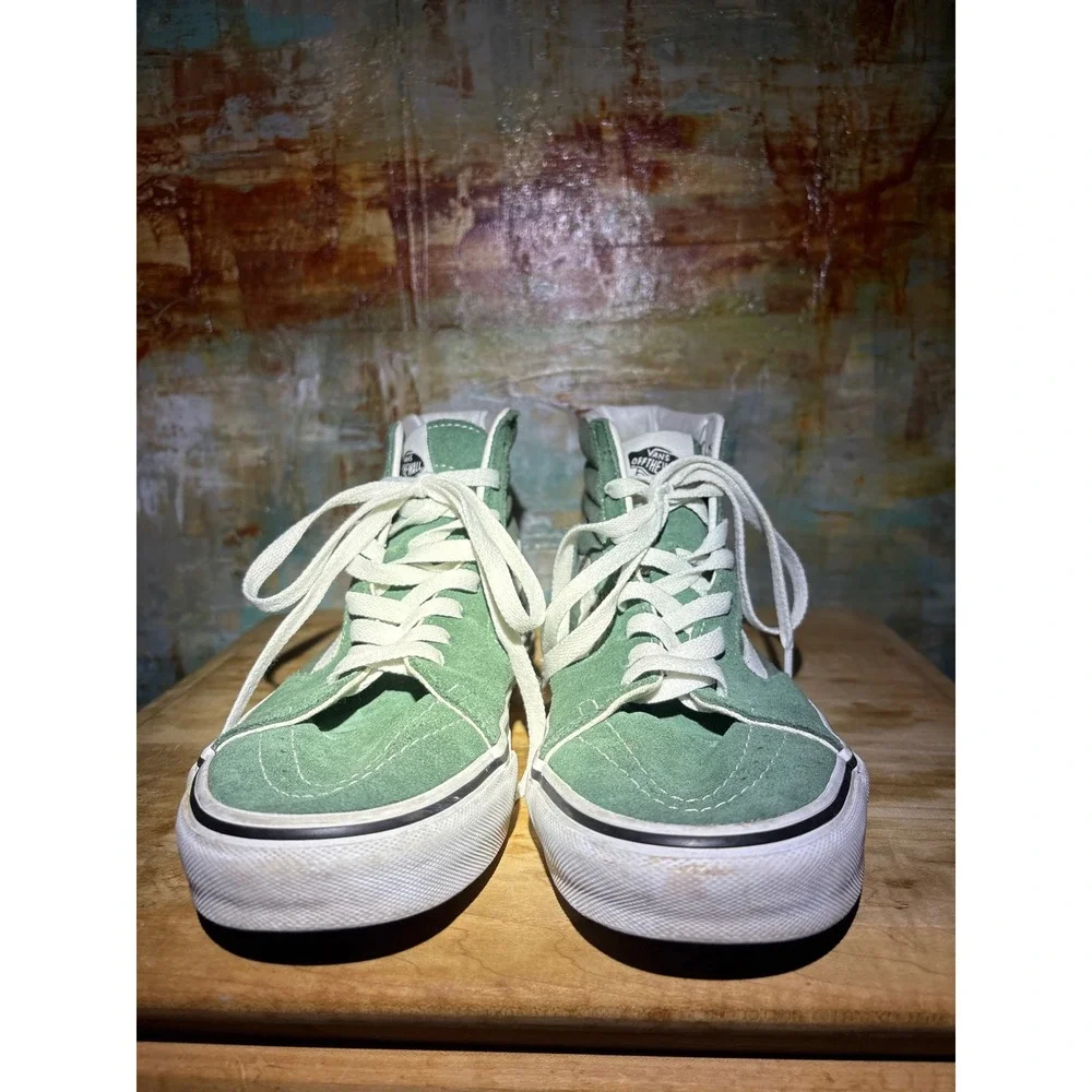 Vans Sk8-Hi High Top Sneakers‎ Sage Green White Suede Canvas Skate Shoes Mens 8